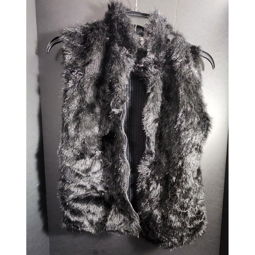 KIKIT Maurice Sasson Womens‎ Vest Black ZipUp Sleeveless Faux Fur Front Large L